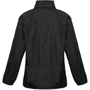 A black unisex Spinnaker jacket with long sleeves and a fitted design, featuring a logo on the back.