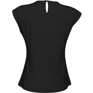 A black women's Mia top featuring a keyhole back design and short, cap sleeves. Includes a logo.