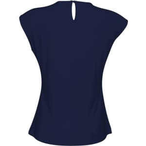 A navy blue women's top with cap sleeves and a keyhole detail at the back. It features a smooth, fitted design.