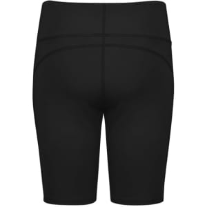 Black women's bike shorts featuring a fitted design and a logo on the waistband.