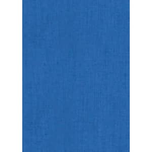 A blue short sleeve button-up shirt with a subtle texture and a logo.