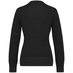 A black merino cardigan with a textured design, featuring long sleeves and a ribbed hem.