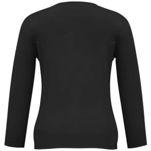 A women's black 2-way zip cardigan with long sleeves and a fitted design. The back view features a smooth, seamless finish.