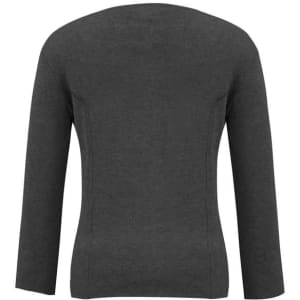 A women's 2-way zip cardigan in dark grey, featuring a fitted design and long sleeves. It has a logo on the back.