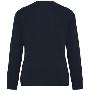 A women's wool mix cardigan in navy, featuring long sleeves and a simple design. Includes a logo detail.