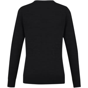 A black women's cardigan with a simple design and long sleeves, showcasing a back view.
