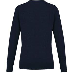 A women's navy knit cardigan with long sleeves and a classic fit, featuring a simple design and no visible branding.