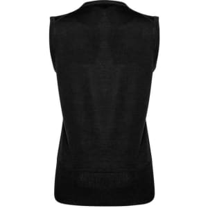 A black sleeveless vest with a textured finish, featuring a simple design and a logo.