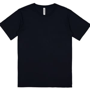 A navy short sleeve t-shirt with a plain design and a logo on the label.