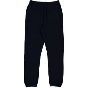 Men's track pants in black with an elastic waistband and a back pocket. Features a simple design and tapered fit.