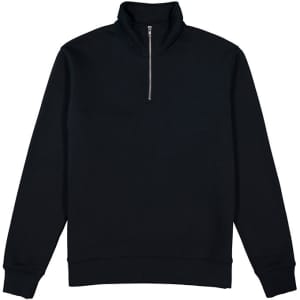 A black men's 1/4 zip jumper featuring a high collar and long sleeves. It has a simple, minimalist design with a logo.