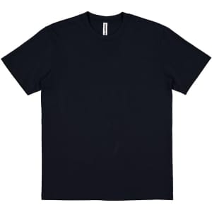 A navy blue men's short sleeve tee with a crew neck and a simple design. It features a branded label.