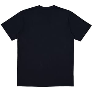 A plain black men's short sleeve tee with a relaxed fit, featuring a branding logo on the back.