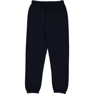 A pair of women's track pants in navy blue with an elastic waistband and cuffs at the ankles.