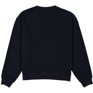 A navy women's crew sweatshirt with long sleeves and a ribbed hem. It features a simple design with no visible logos.