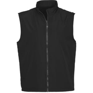 A unisex reversible fleece vest in black with a front zip and a collar. Features a logo.