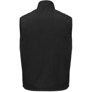 A unisex reversible fleece vest in black, featuring a simple design and a logo on the back.