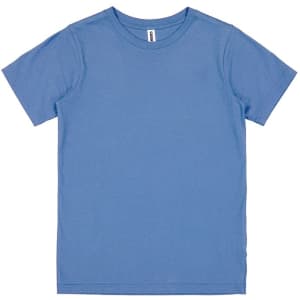 A short sleeve T-shirt in a light blue colour, featuring a plain design and a small logo.