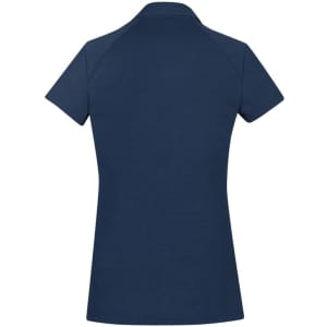 A navy short sleeve polo shirt with a fitted design. The back features a subtle logo detail.