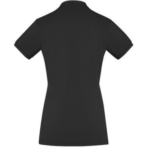 Black women's short sleeve polo shirt featuring a classic polo collar and fitted design. Includes a logo on the front.