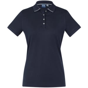 Womens Aston Short Sleeve Polo in navy, featuring a collar, short sleeves, and a branded logo.