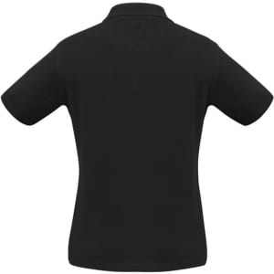 A black women's ice short sleeve polo shirt, featuring a classic polo design and a logo.