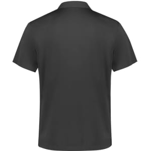 A short sleeve polo shirt in black with a standard collar and a logo on the front.