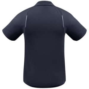 A dark navy short sleeve polo shirt with a subtle logo and contrasting trim details.