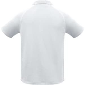 A light blue men's sprint short sleeve polo shirt featuring a collar and a logo on the back.