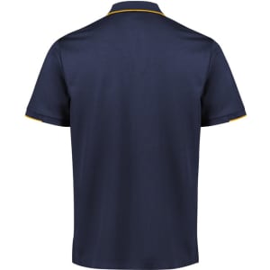A navy blue men's polo shirt with short sleeves and contrasting collar trim. Features a logo on the chest.