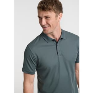 A grey men's short sleeve polo shirt featuring a collar and a logo on the chest.