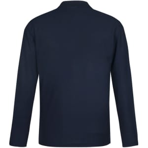 A navy long sleeve polo shirt with a simple design and a logo on the chest area.