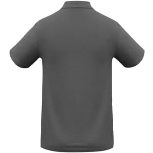 A grey men's polo shirt featuring a classic collar and short sleeves. The shirt has a logo.