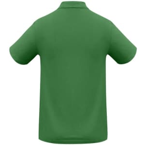 A green men's polo shirt with a back view. It features a collar and short sleeves, and has a logo.