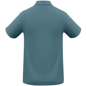 A greenish-blue men's polo shirt with a collar and short sleeves, featuring a logo on the front.