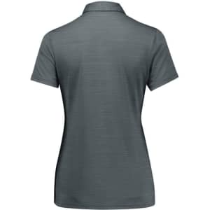 A women's short sleeve polo shirt in a muted grey tone with a basic collar and a subtle textured pattern.