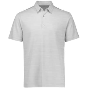 A light grey men's short sleeve polo shirt with a collar, featuring a logo on the chest.
