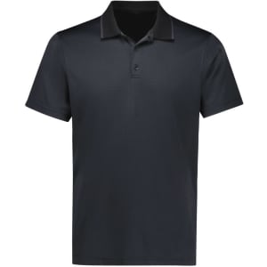 A short sleeve polo shirt in black, featuring a collar and a logo on the chest.