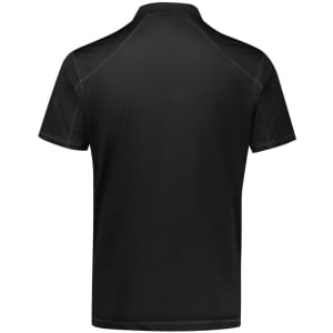 A black men's short sleeve polo shirt featuring a tailored fit and back collar design. Includes a small logo.