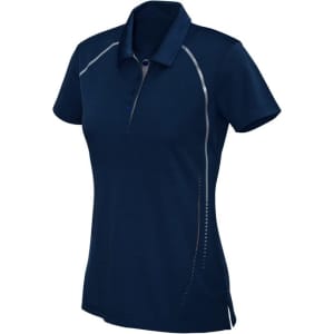 A navy short sleeve polo shirt for women featuring contrasting detailing and a logo.