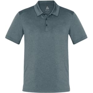 A men's polo shirt in a dark blue-grey shade with a collar, short sleeves, and a logo on the chest.