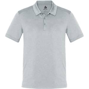 A light grey men's short sleeve polo shirt with a classic collar and a logo on the chest.