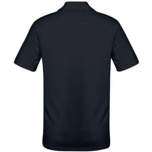 A dark navy men's short sleeve polo shirt featuring a collar and an unobtrusive logo.