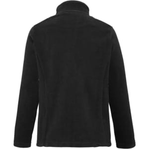 A black women's plain micro fleece jacket with a high collar and long sleeves, featuring a logo.
