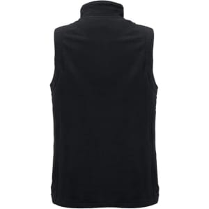 A plain black women's micro fleece vest with a high collar, featuring a smooth back design and side seams.