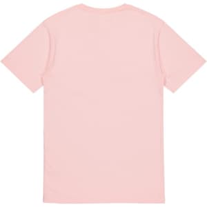 A light pink short sleeve T-shirt with a plain back and a small logo near the hem.