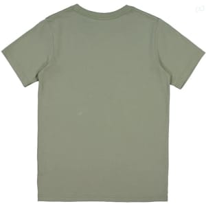 A plain olive green short sleeve t-shirt with a round neckline and no visible branding.