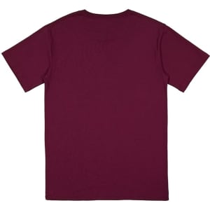 A maroon short sleeve tee with a plain back and a logo on the label.