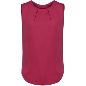 A sleeveless blouse in a rich magenta colour featuring pleat details at the front. It has a smooth, relaxed fit.