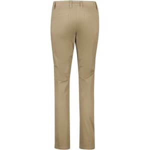 Slim leg stretch chino pants in beige, featuring a smooth back design and a branded logo.